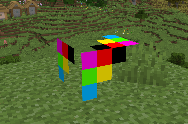 The cube in a minecraft world, with the texture showing up on each face
